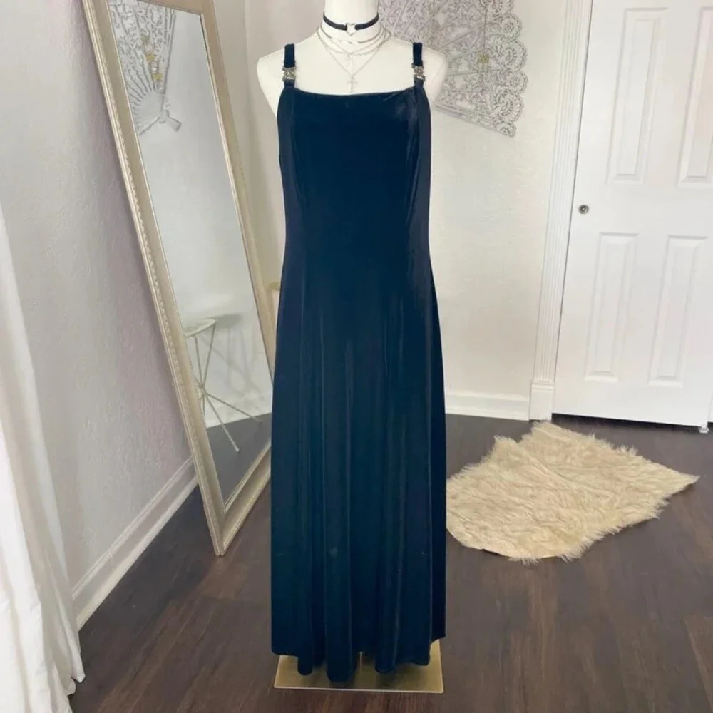 Vintage Black Velvet Maxi Slip Dress
